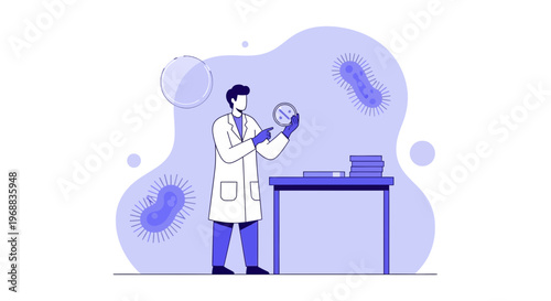 Scientist examining petri dish with bacteria, laboratory research, science concept