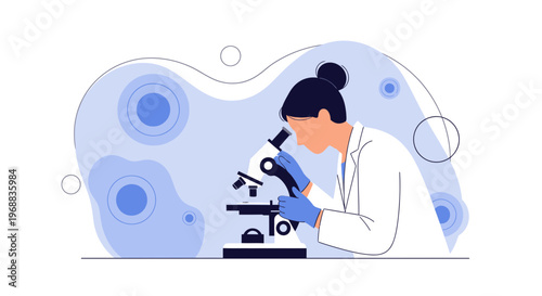 Scientist examining sample under microscope, laboratory research, scientific discovery, medical analysis