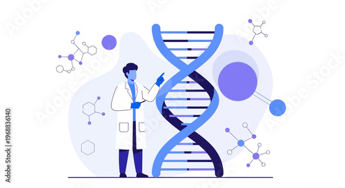 Scientist studying DNA helix structure, genetic research, biotechnology, molecular biology concept