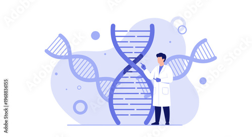 Scientist studying DNA helix, genetic research, biotechnology, molecular biology, science concept