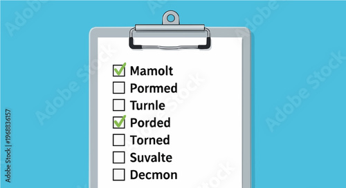 A vector graphic illustration of a clipboard with a checklist on a solid blue background