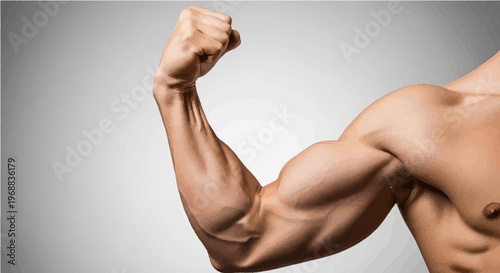 A muscular man flexing his arm and showing off his biceps in a powerful pose