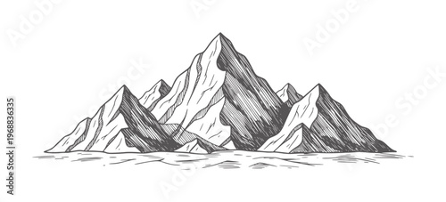 Hand drawn of jagged mountain peaks with textured shading