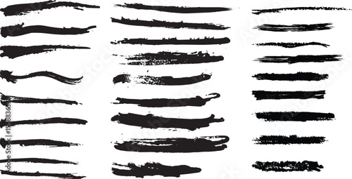 Abstract brush strokes collection diverse black paint swashes and textures
