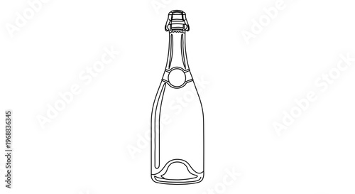A minimalist vector illustration of a champagne bottle with a cork and foil wrapper