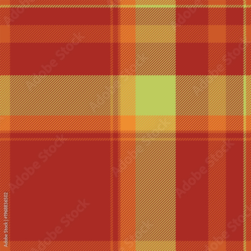 Curve textile tartan background, mature seamless pattern plaid. Business check texture vector fabric in red and orange colors.