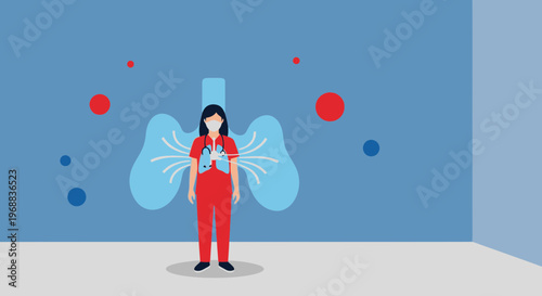 Woman with Lungs Illustration, Respiratory System, Breathing, Health, Medical Concept