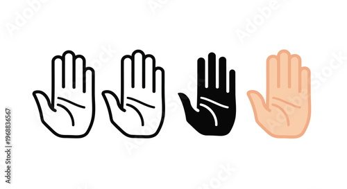 Hand gestures and a realistic hand illustration in a comparison layout Vector