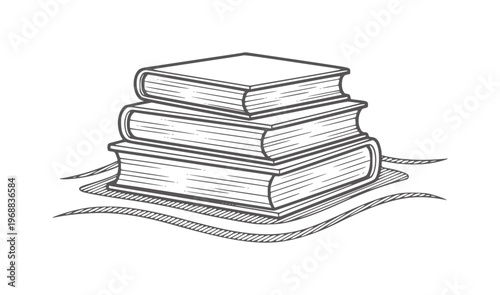 Stack of three hardback books with wavy lines below knowledge reading learning