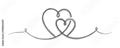 Two intertwined hearts with brush stroke texture and flowing lines love romance