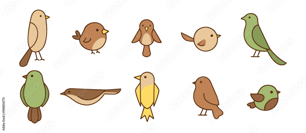 Fototapeta premium set of cartoon birds vector illustration, bird icons collection, bird shapes and designs on transparent background