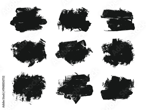 Collection of abstract black brush strokes and ink splatter textures