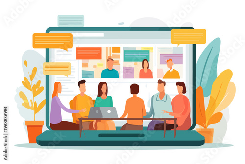 Diverse team video conference on laptop with virtual collaboration