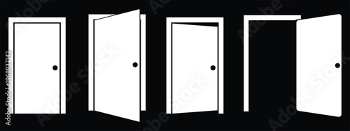 White Door icons set. Open, close and ajar door. Doors collection. Opened entrance door set flat style. eps10 vector illustrator.