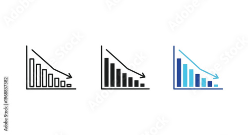 Visual representation of decreasing trends with different bar styles and overlays Vector