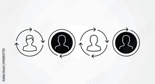 Cyclic transitions between visible and hidden user profile states in a circular flow Vector