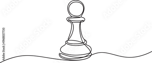 One continuous line of pawn, chess piece drawn by felt tip pen, pencil. Thin Line Illustration vector concept. Contour Drawing Creative ideas. One line draw graphic design vector