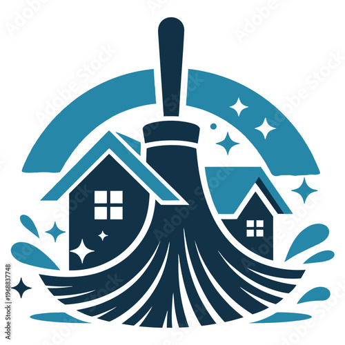 Magical paintbrush transforming houses under starry night skies with whimsical splashes