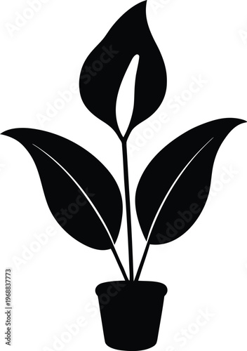 peace lily silhouette vector art illustration, black and white design