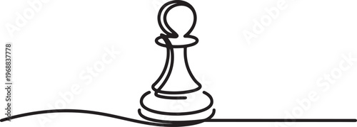 One continuous line of pawn, chess piece drawn by felt tip pen, pencil. Thin Line Illustration vector concept. Contour Drawing Creative ideas. One line draw graphic design vector