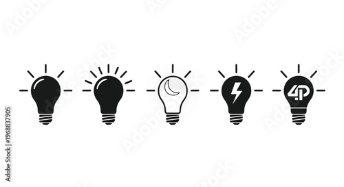 Five creative lightbulb icons representing different ideas and concepts Vector