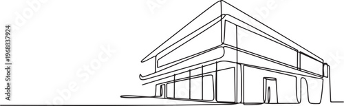 Modern architecture building.continuous line drawing of commercial building house  One line draw graphic design vector