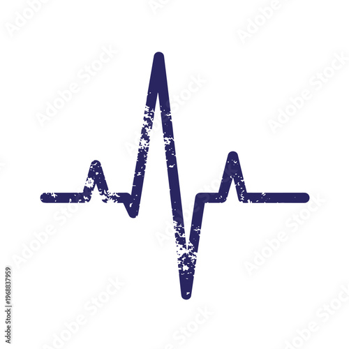 Dark blue heartbeat pulse line with a distressed grunge texture isolated on a white background rhythm