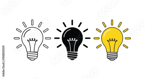The evolution of a light bulb from unlit to brightly illuminated Vector