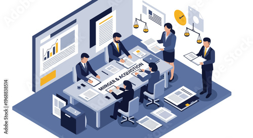 Business Meeting Discussing Mergers and Acquisitions Strategy.