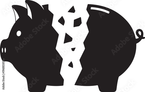 broken piggy bank with shattered pieces representing financial loss savings crisis economic downturn and money management failure concept vector illustration