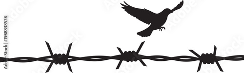 bird flying above barbed wire symbolizing freedom escape from restriction imprisonment and human rights concept vector illustration isolated background design