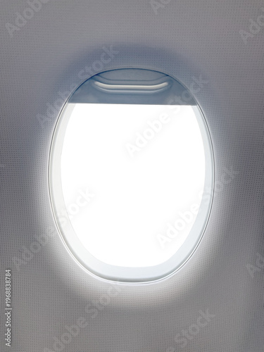 Airplane window with transparent plane outside view