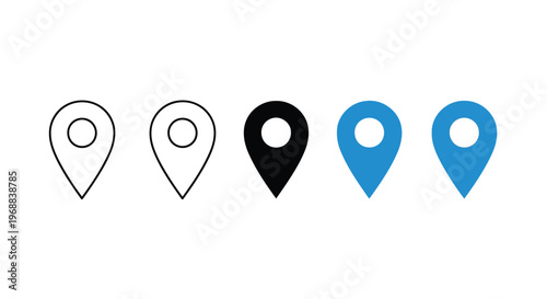 Different styles of location pinpoint icons illustrated in a sequence Vector