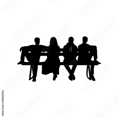 Group of People Sitting on a Bench Silhouette