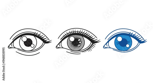 Illustrations of eyes showing different artistic styles and techniques Vector