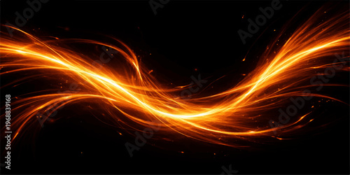 An abstract fractal flame design featuring orange and red energy waves creates a hot motion pattern for a black space wallpaper concept