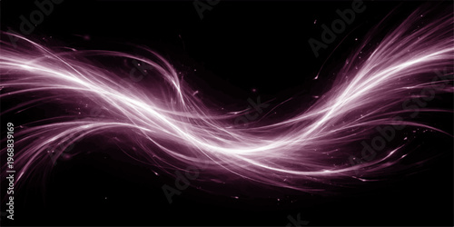 An abstract fractal design featuring blue and purple light waves with stars across a dark futuristic space backdrop creates a dynamic motion of energy and artistic curves