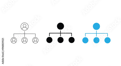 Three different family tree diagrams with varying styles of representation Vector