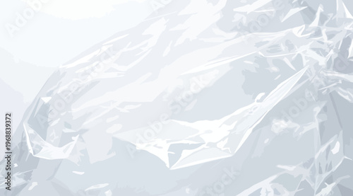 Abstract background of crumpled plastic texture, light blue and white wrinkled surface with soft shadows and highlights for modern design