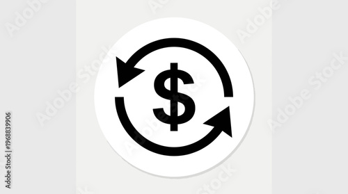 Dollar Sign in Circular Arrows Icon Representing Financial Transaction and Currency Exchange on Bright Studio Background