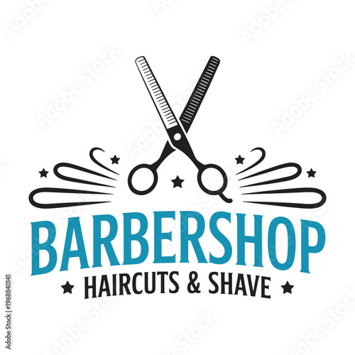 Vintage barbershop logo featuring haircut and shave services