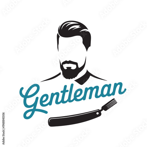 Elegant logo featuring a gentleman with a barber's straight razor