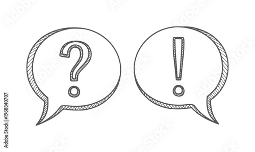 Hand drawn question mark and exclamation mark in speech bubbles
