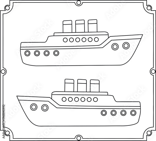 Vintage ship illustration in a square frame