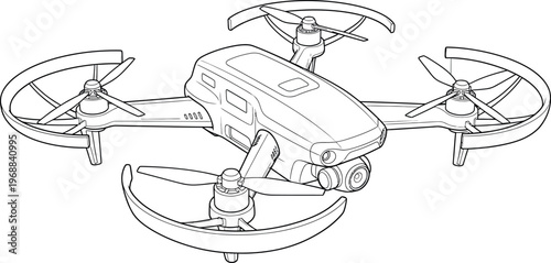 Drone sketch a line art illustration of a quadcopter