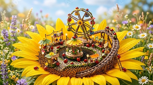 Whimsical Miniature Amusement Park Ride Flower.