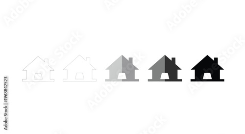Evolution of house shading from outline to fully filled silhouette Vector