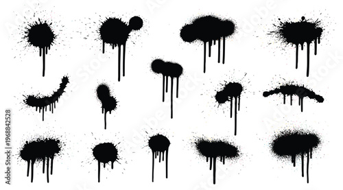 Set of black spray paint splashes and drips