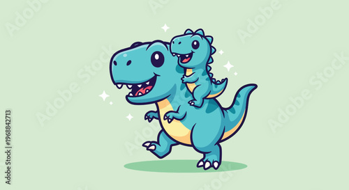 Cute cartoon parent and baby dinosaur illustration.