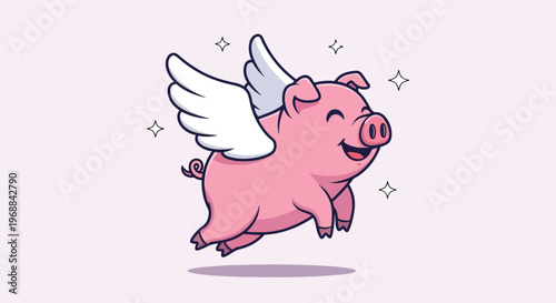 Cute Flying Pig Cartoon Illustration.